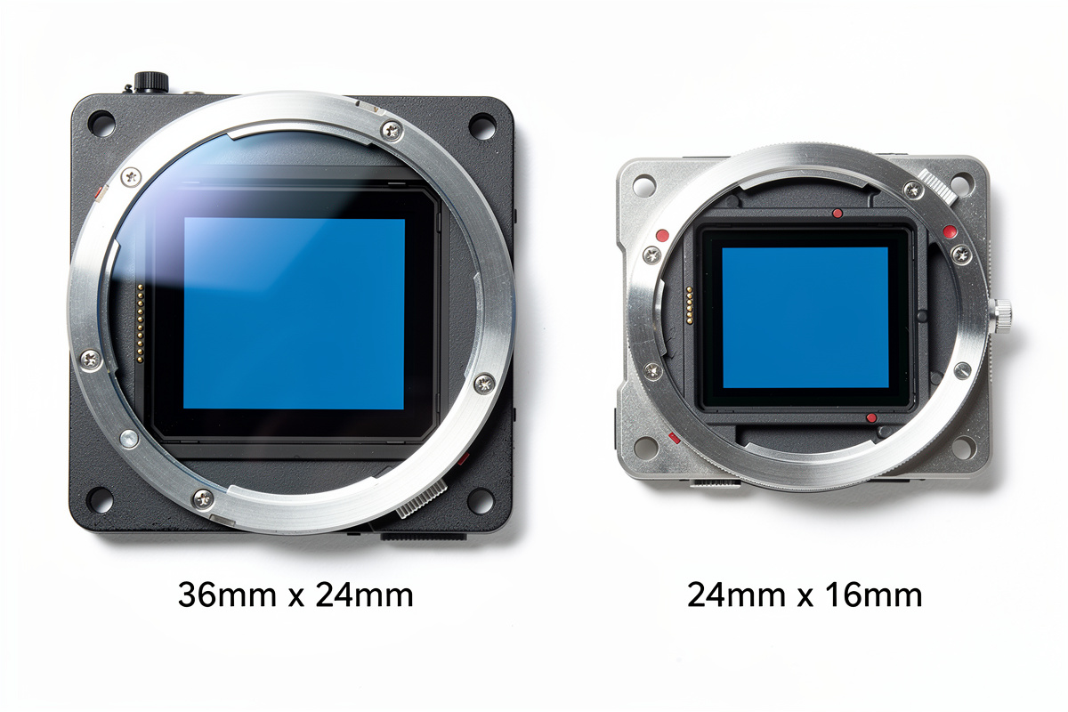 Side by side comparison of full-frame and APS-C camera sensors