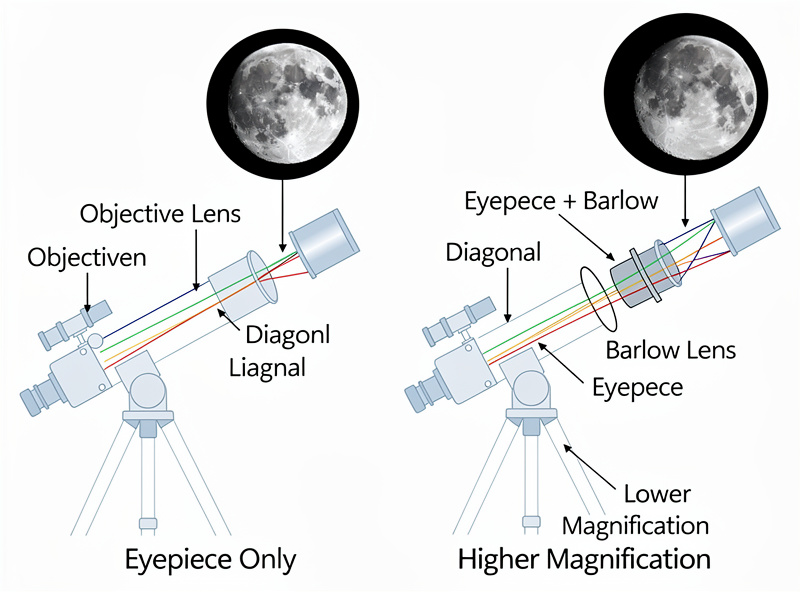 Eyepiece magnification comparison diagram