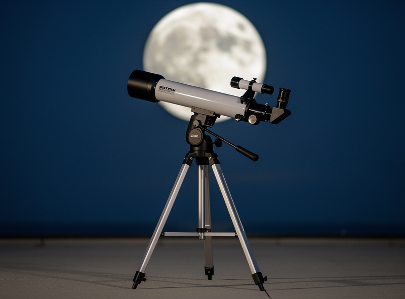 Beginner astronomer setting up a telescope in a backyard at dusk