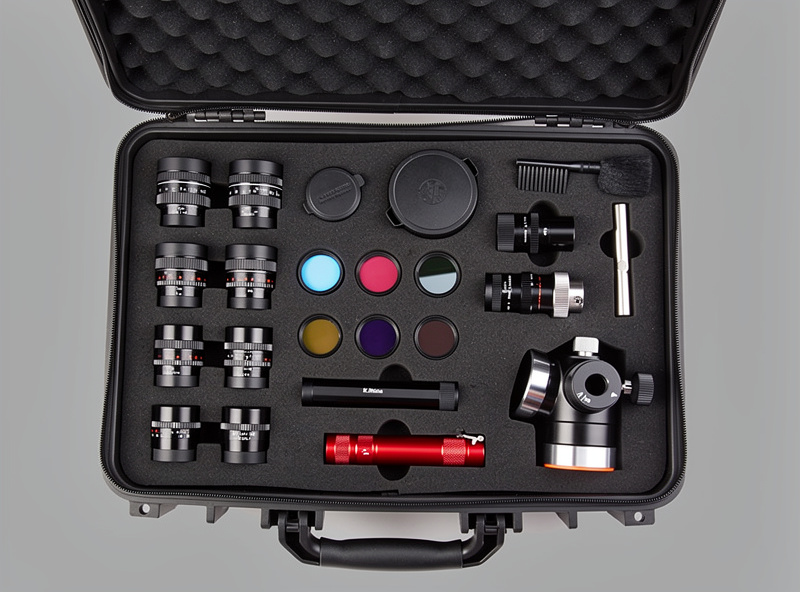 Telescope accessories in carrying case