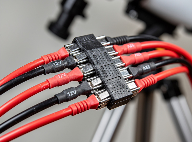Detailed close-up of Anderson Powerpole junction wiring for an astrophotography power setup