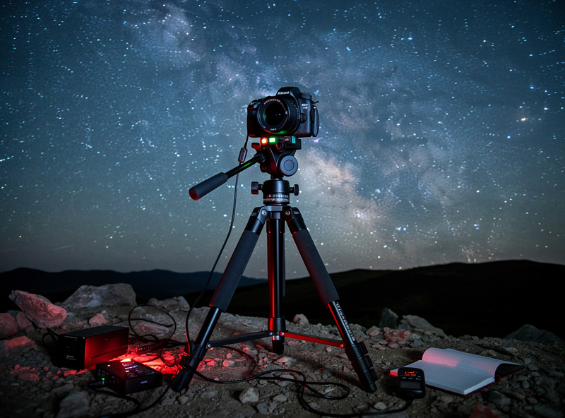 Star tracker mount with camera capturing the Milky Way at a dark sky site