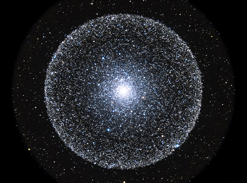 Globular cluster M13 in Hercules resolved into hundreds of individual stars in a spherical pattern