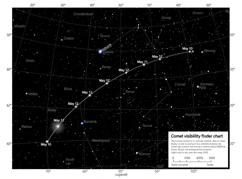 Comet finder chart showing nightly position
