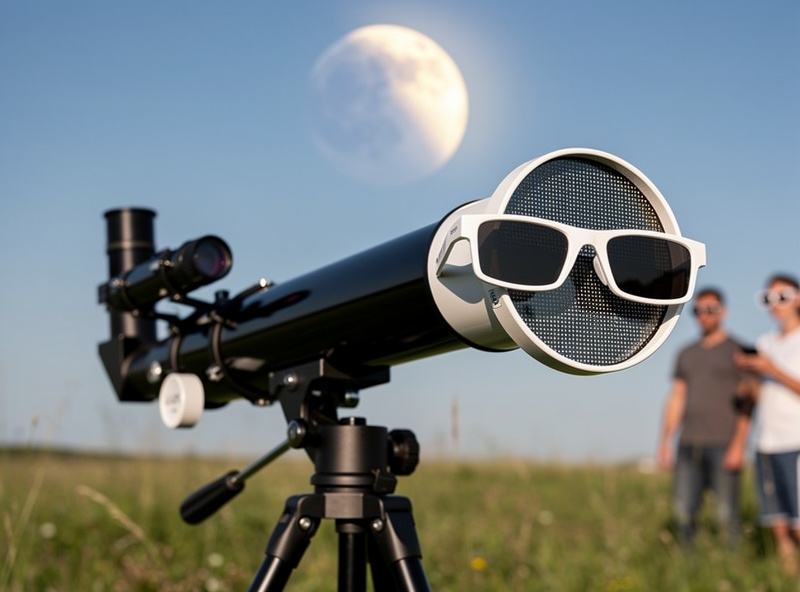 Solar filter on telescope and eclipse glasses