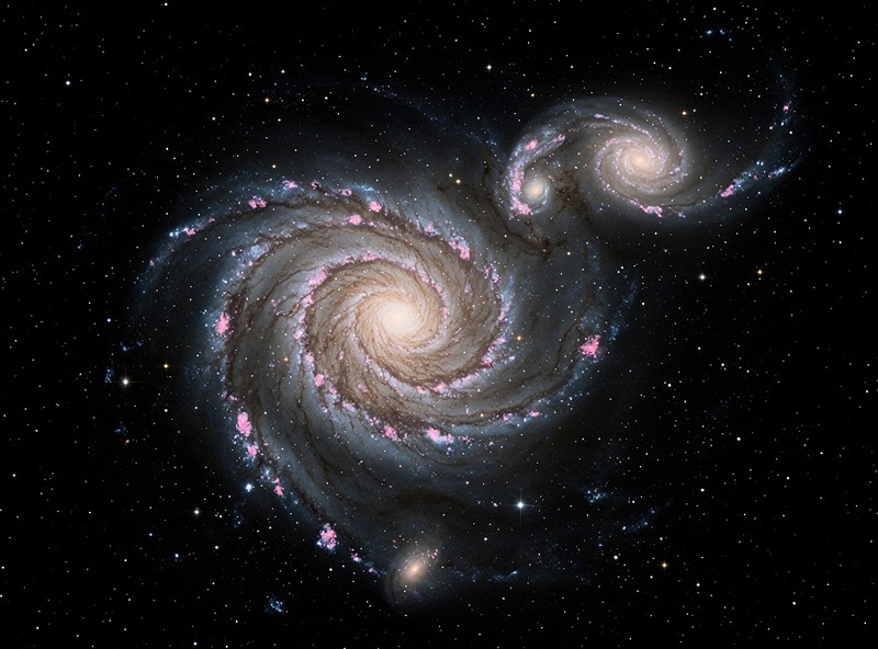 Whirlpool Galaxy M51 showing spiral arms with companion NGC 5195 through a telescope