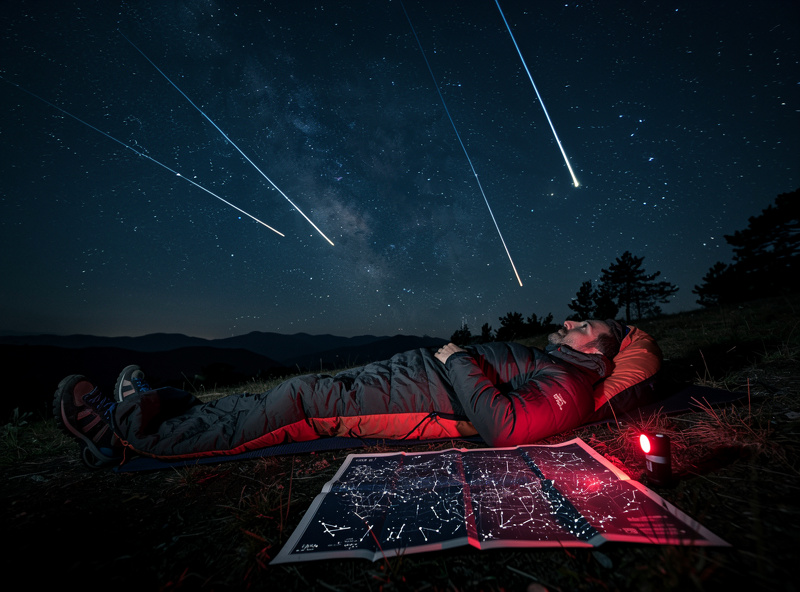 Observer watching meteor shower from reclining position