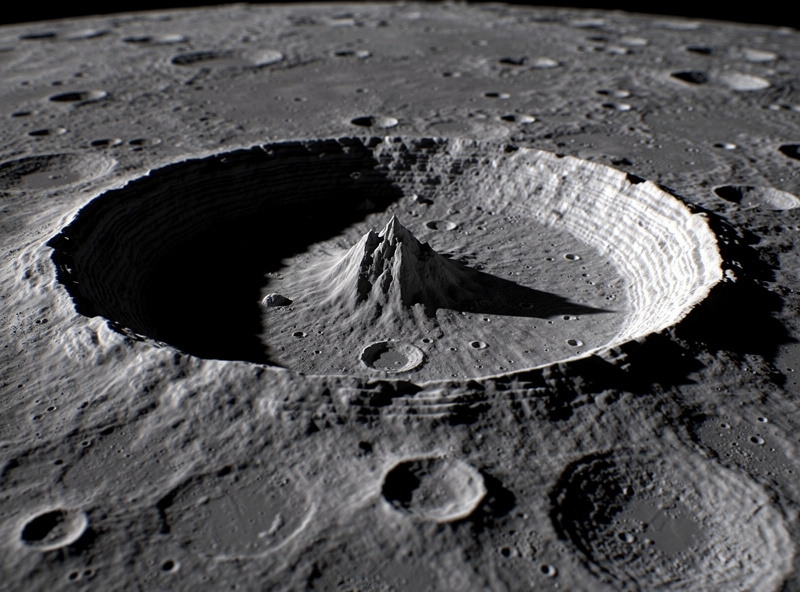 Copernicus crater close-up showing central peaks and terraced walls