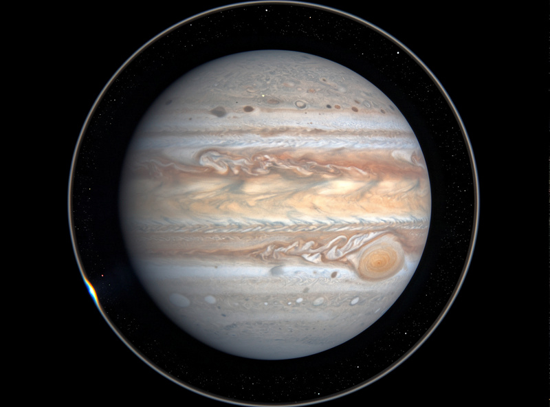 Jupiter showing Great Red Spot and equatorial cloud bands at high magnification