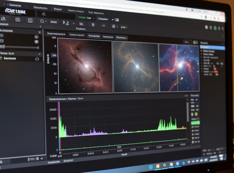 Astrophotography stacking software aligning frames with a histogram of faint nebula data