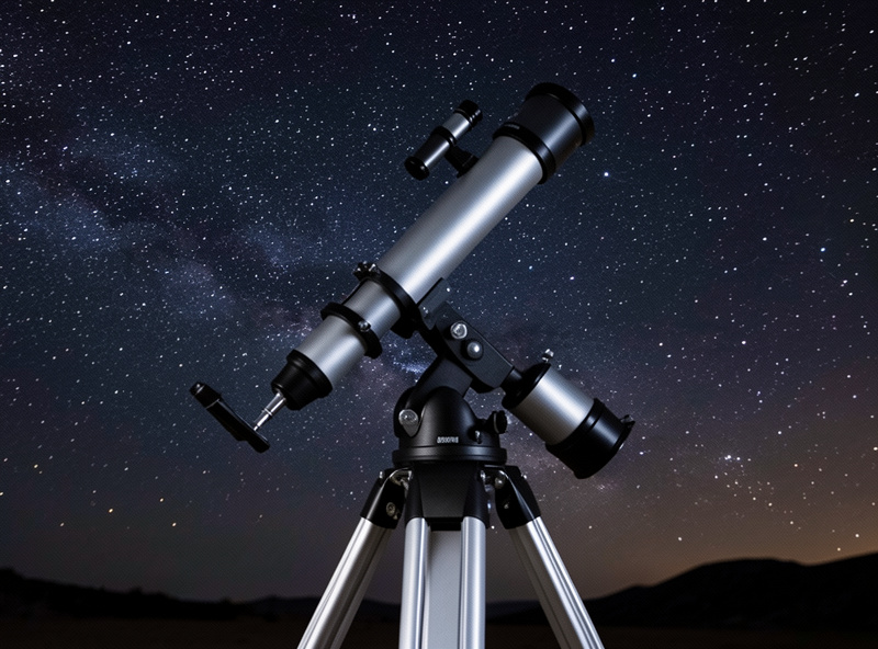 Equatorial mount and guide scope at night, illustrating dithering between sub-exposures for cleaner stacks