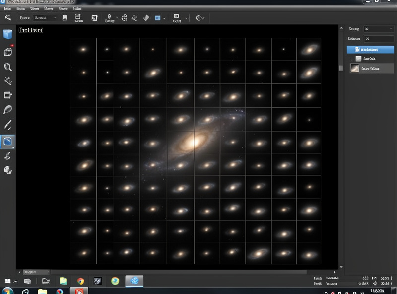 Dozens of deep-sky sub-exposures aligned and stacking into a single nebula image on a laptop