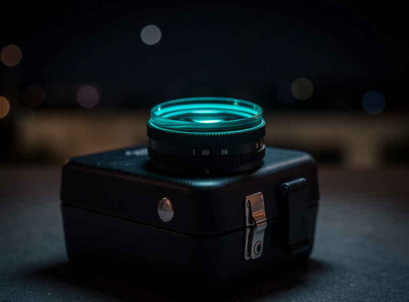 A UHC nebula filter resting on a telescope eyepiece case at night