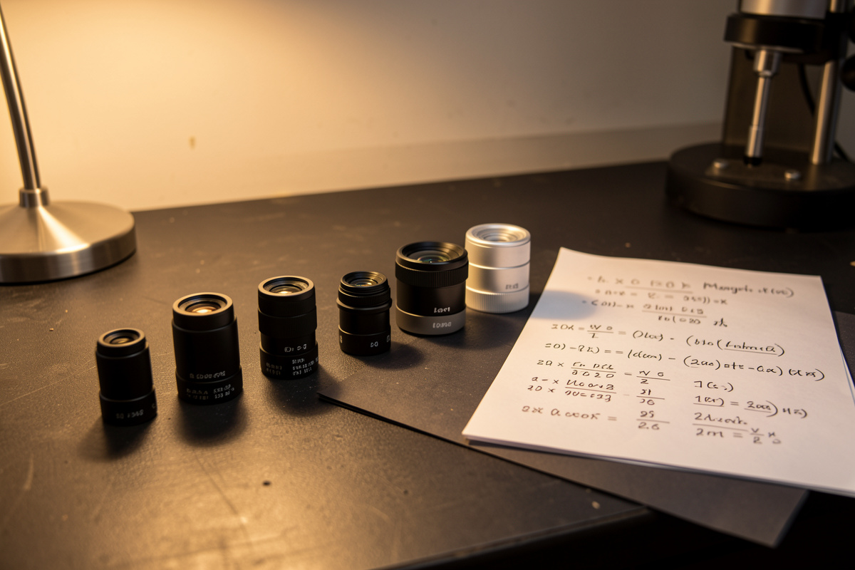 Telescope eyepieces of different focal lengths beside magnification calculations