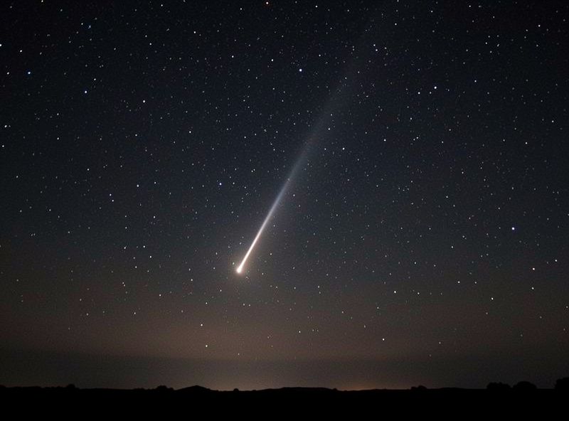 Meteor streaking across a dark night sky during an annual meteor shower