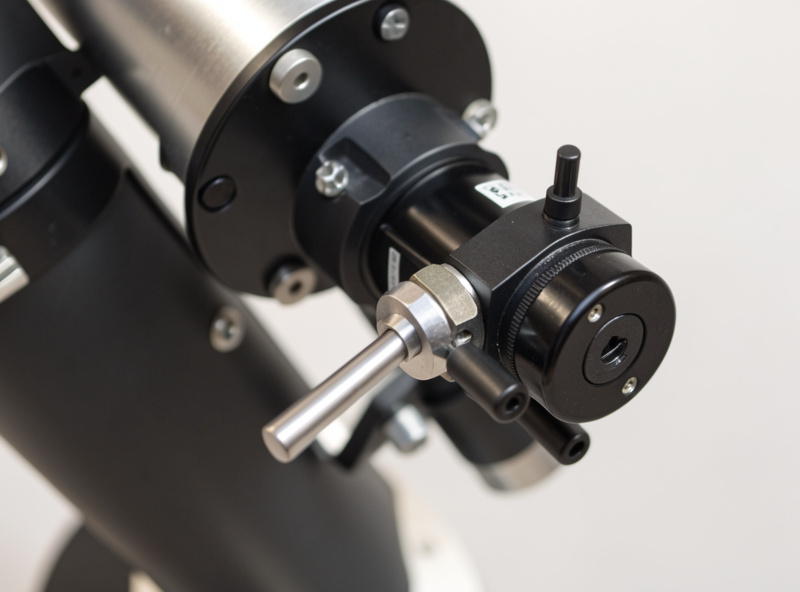 A single-axis motor drive fitted to the right-ascension axis of an equatorial telescope mount, close detail