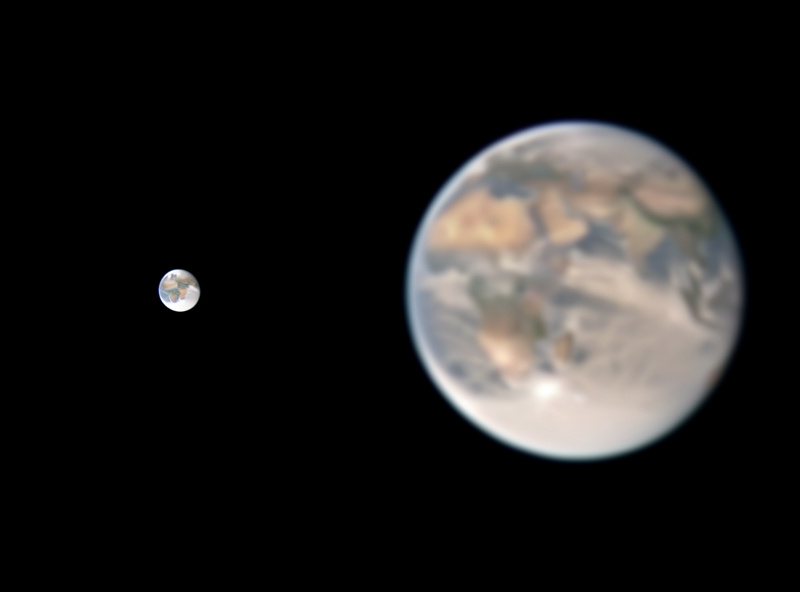 Comparison of a planet shown small and sharp versus large and blurry illustrating useful versus empty magnification