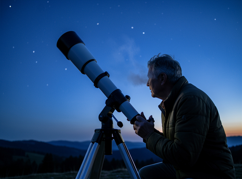An observer at a telescope in pre-dawn twilight chasing the last Messier objects rising in the east