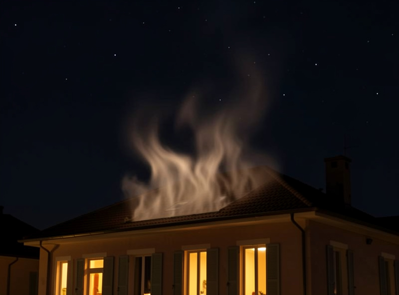 Heat shimmer rising from a rooftop at night distorting the view of the sky above