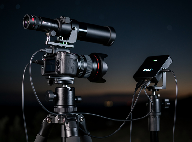 Autoguider camera and guide scope mounted on DSLR lens